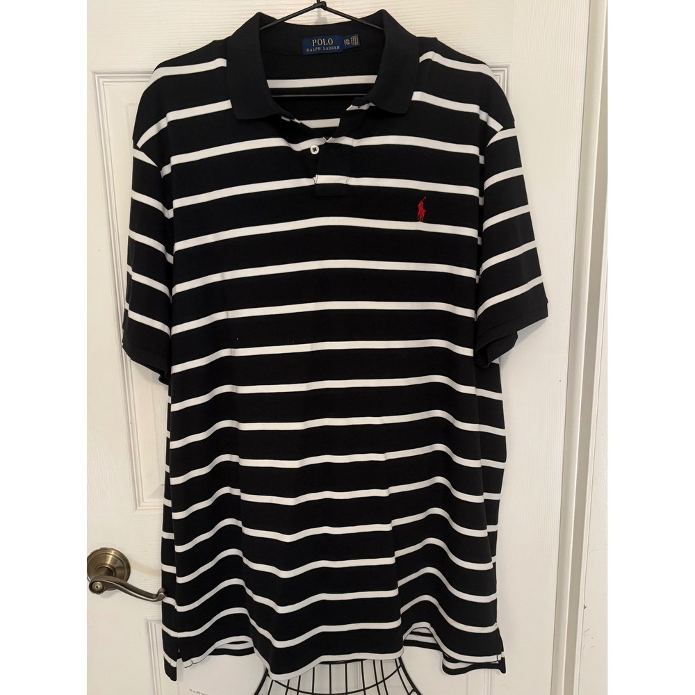 Polo Ralph Lauren Men's XXL Black White Striped Polo Shirt Red Pony